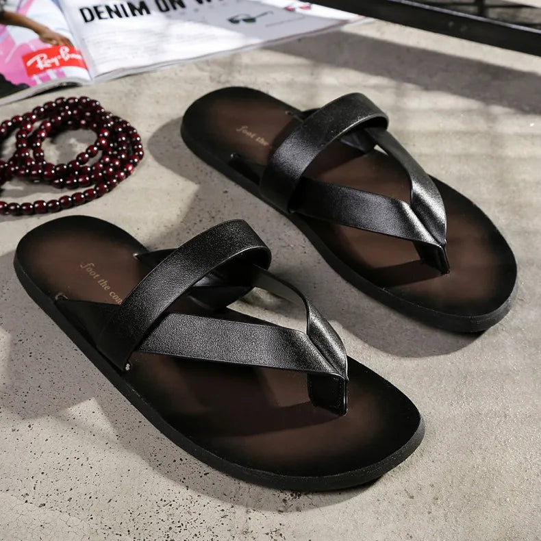 Beach Shoes Slippers Custom Flip Flops Men Footwear Sandals Slippers Beach Sandals Genuine Leather Men's Sandals for Men