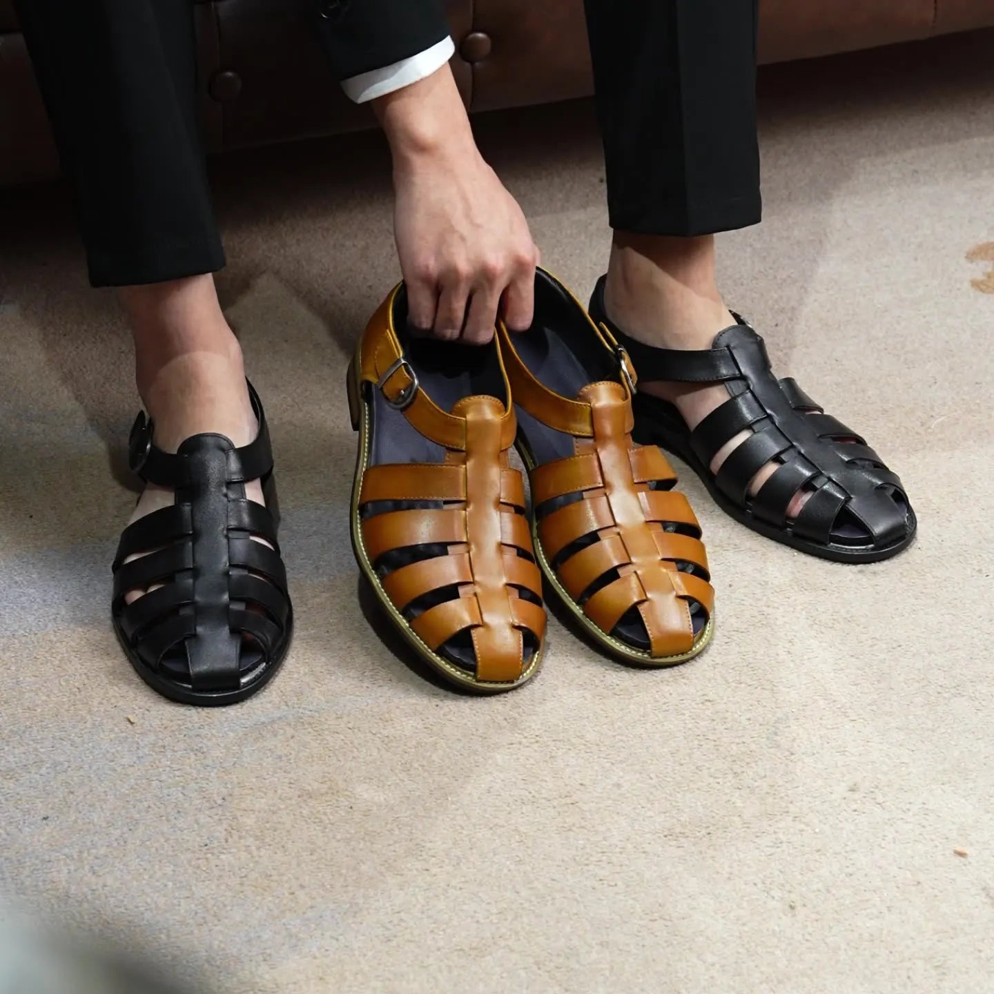 2025 Trending NEW Men's Summer Sandals Breathable PU Light Weight Rubber Outsole Flat Shoes Casual Walking Style Outdoor Shoes