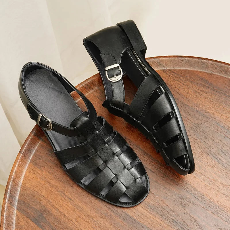 2025 Trending NEW Men's Summer Sandals Breathable PU Light Weight Rubber Outsole Flat Shoes Casual Walking Style Outdoor Shoes