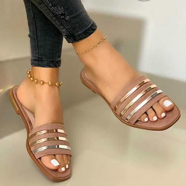 Fashion Flat Sandals Shiny High End Comfortable Outdoor Walking Casual Shoes Temperament Ladies Wholesale Sandals