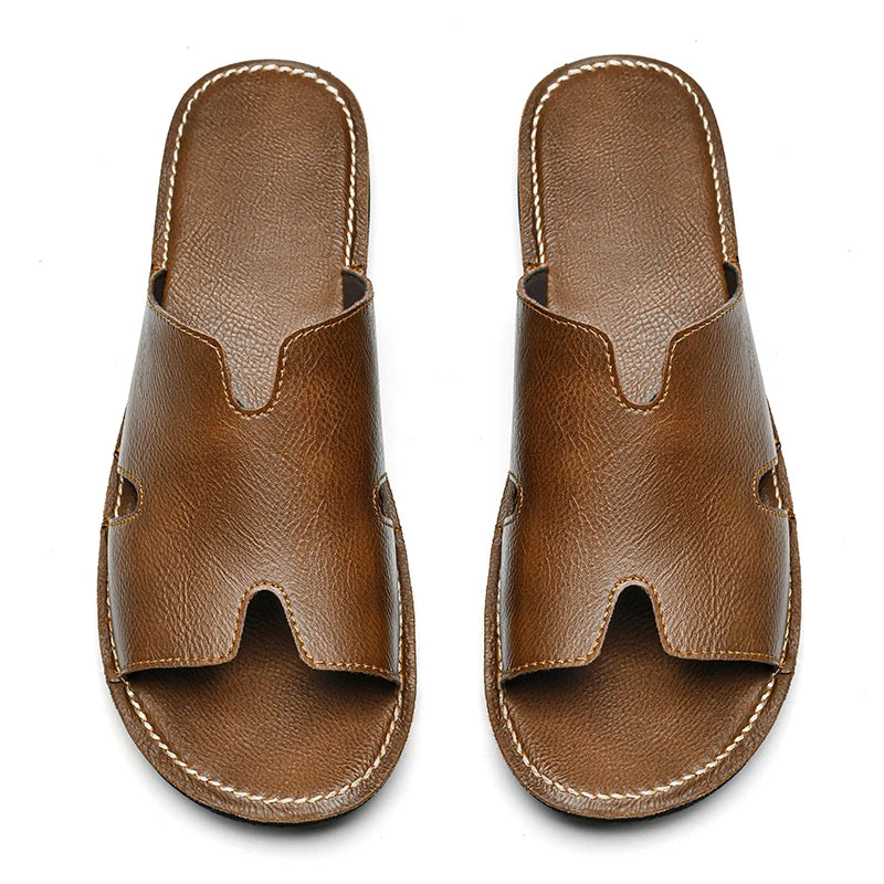 New Products 2025 Wholesale Outdoor Men's Slippers Handmade Leather Sandals Slides Footwear Flat Sandals