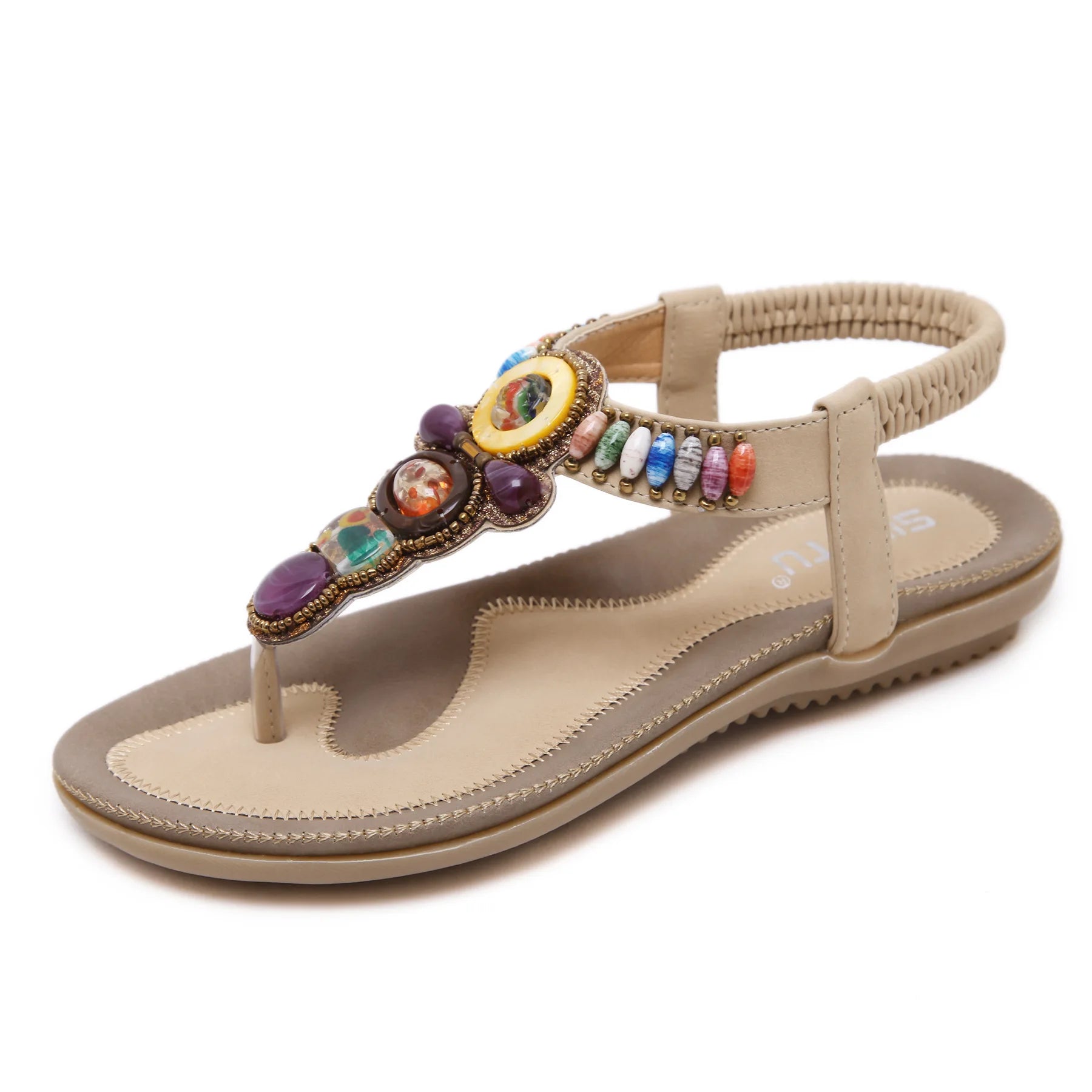 Summer 2024 Ethnic Style Sandals Women's Tourism Beach Bohemian Style Retro Beaded Herringbone Sandals