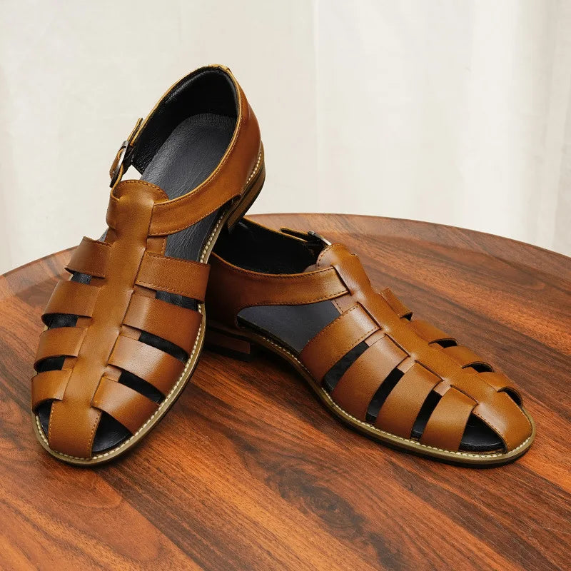 2025 Trending NEW Men's Summer Sandals Breathable PU Light Weight Rubber Outsole Flat Shoes Casual Walking Style Outdoor Shoes