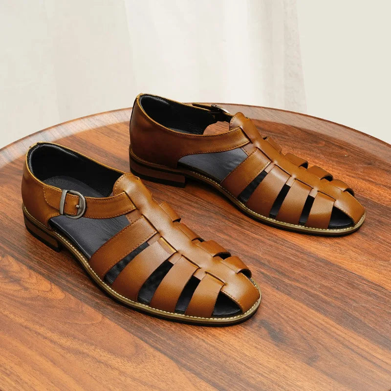 2025 Trending NEW Men's Summer Sandals Breathable PU Light Weight Rubber Outsole Flat Shoes Casual Walking Style Outdoor Shoes