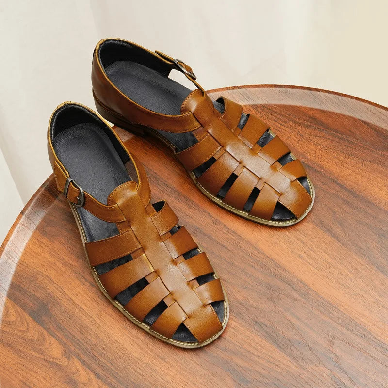 2025 Trending NEW Men's Summer Sandals Breathable PU Light Weight Rubber Outsole Flat Shoes Casual Walking Style Outdoor Shoes