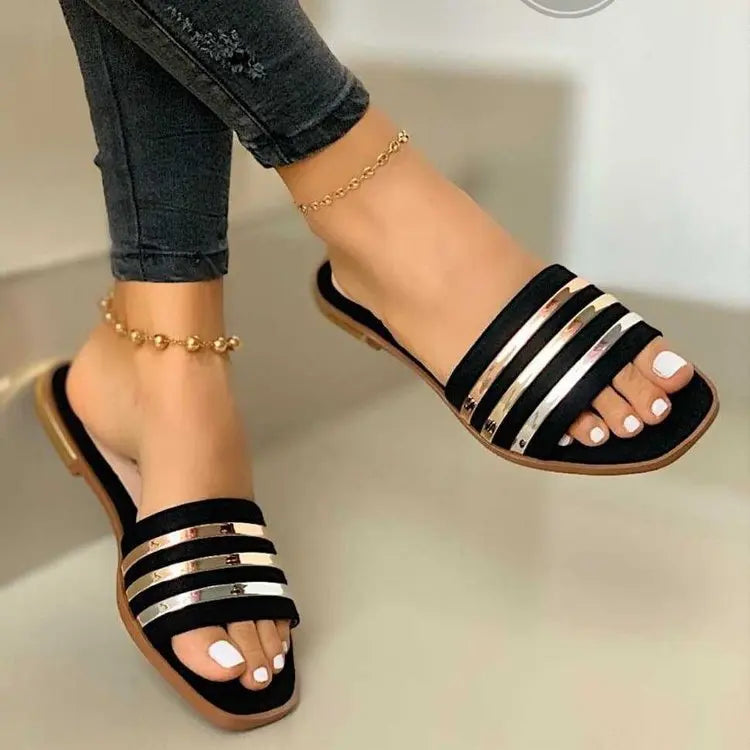 Fashion Flat Sandals Shiny High End Comfortable Outdoor Walking Casual Shoes Temperament Ladies Wholesale Sandals