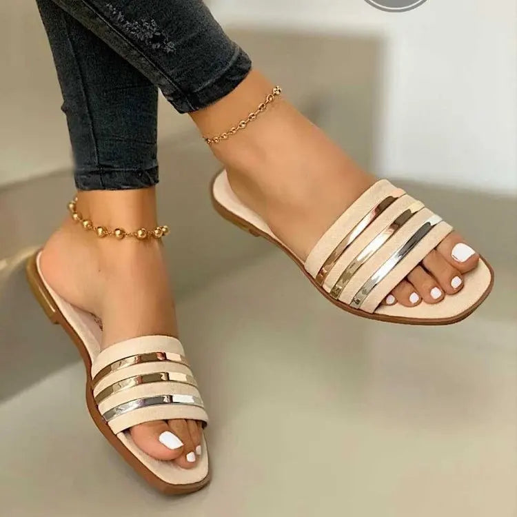 Fashion Flat Sandals Shiny High End Comfortable Outdoor Walking Casual Shoes Temperament Ladies Wholesale Sandals